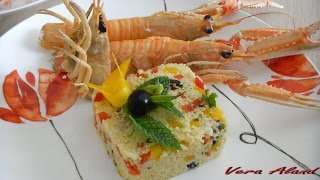 Scampi con Tabule al Peperoni e Pistacchi