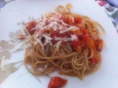 Spaghetti di farro pomodoro fresco e pancetta