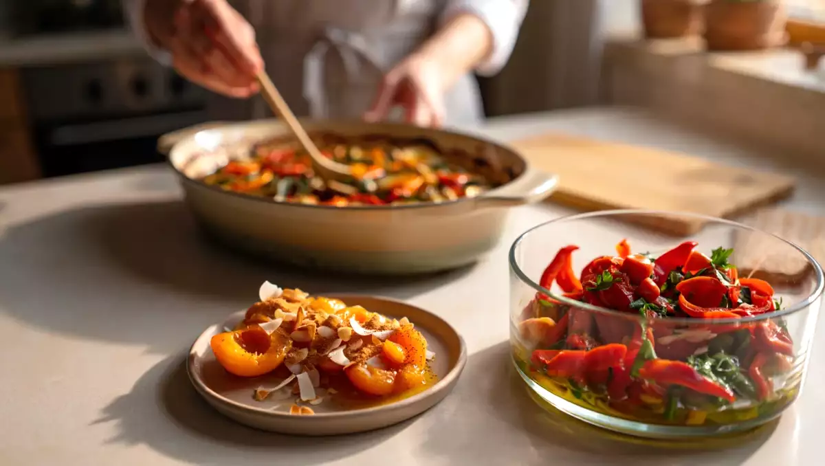Menu vegetariano del 24 maggio: un viaggio tra peperoni arrostiti, timballo vegano e dolci tentazioni al cocco