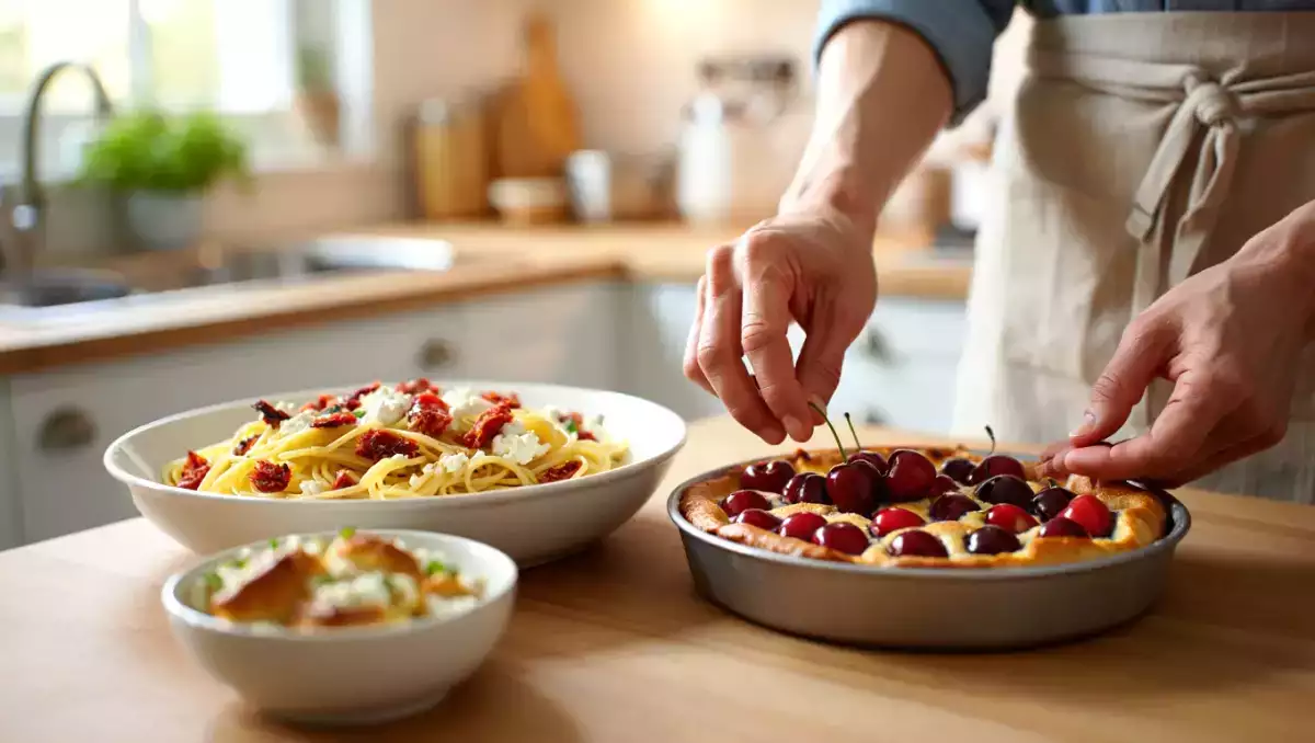 Menu vegetariano, 27 maggio: muffin salati con zucchine, pasta al pesto di pomodori secchi e clafoutis alle ciliegie