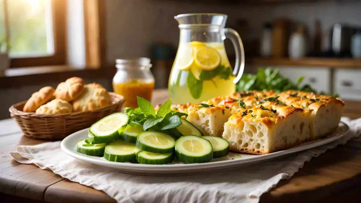 Menu vegetariano, 6 giugno: freschezza e colori in tavola con cetrioli, focaccia e biscotti