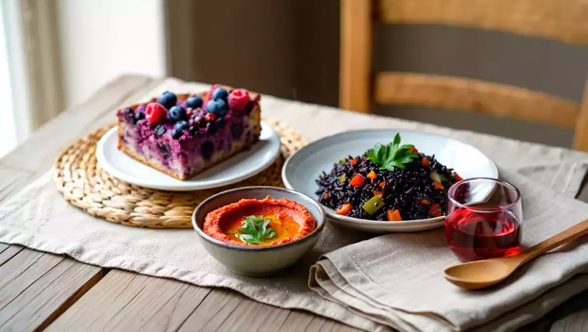 Menu vegetariano, 7 giugno: un viaggio tra hummus di peperoni, riso venere e plumcake ai frutti di bosco