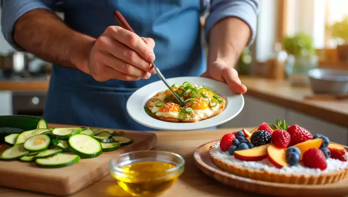 Menu vegetariano, 22 giugno: freschezza estiva con zucchine marinate, uova coreane e crostata di frutta