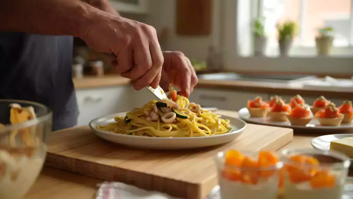 Menu del giorno, 30 giugno: coni di pasta sfoglia, linguine con totani e mousse di albicocche