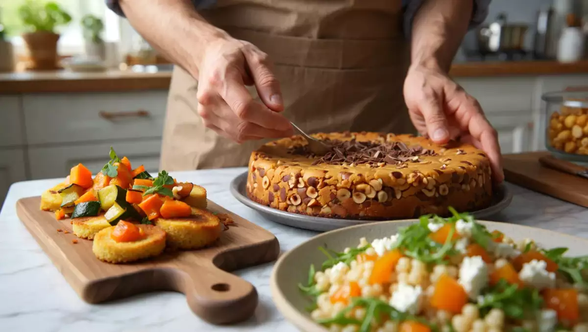 Menu del giorno, 22 agosto: antipasto di sformatini di miglio, insalata estiva di couscous e torta croccante al cioccolato