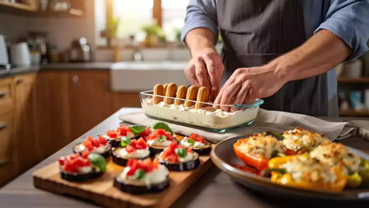 Menu del giorno, 24 agosto: pizzette di melanzane, peperoni farciti e tiramisù albicocche e pistacchi