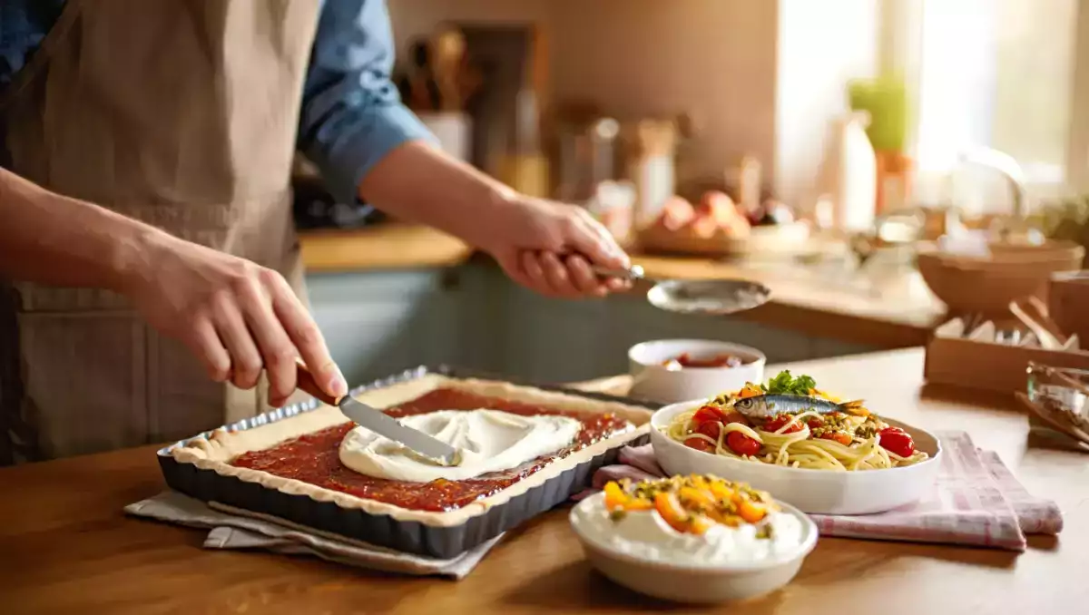 Menu del giorno, 25 agosto: crema di feta, spaghetti con sardine e crostata di fichi