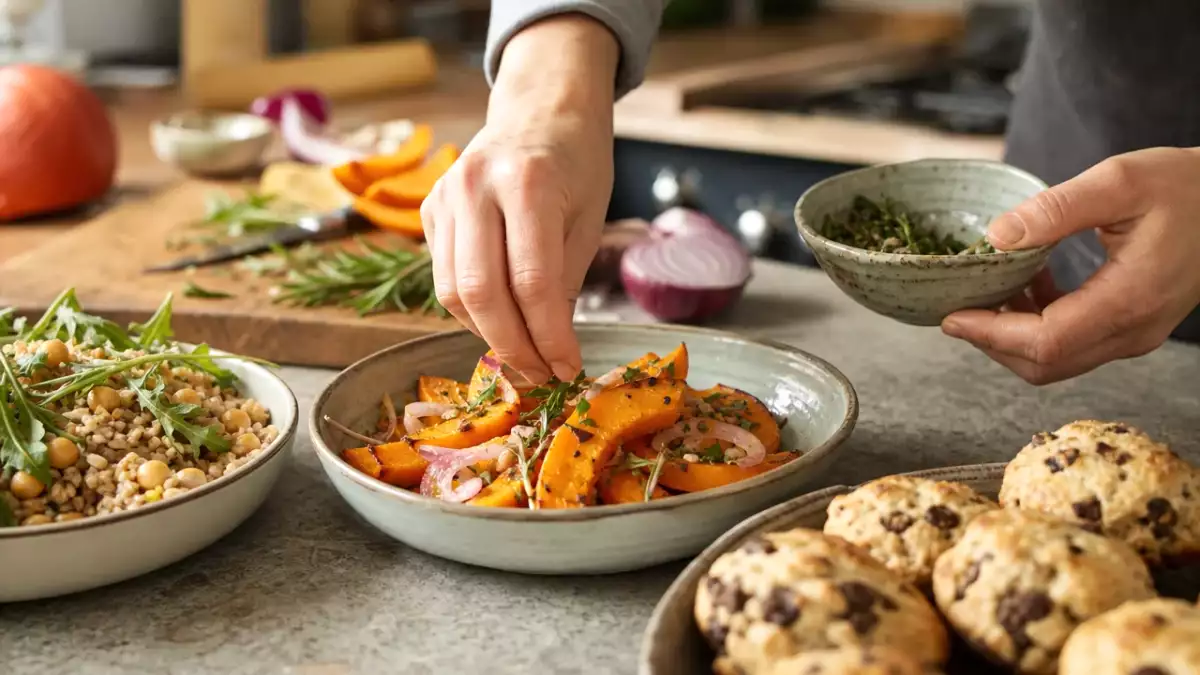 Menu vegetariano, 4 settembre: sapori freschi e dolcezza con zucca marinata, insalata di farro e scones al cioccolato