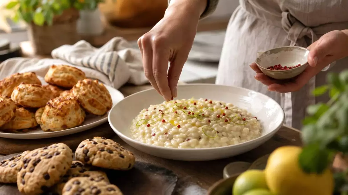 Menu del giorno, 2 settembre: rustici di salsiccia, risotto lime e scones al cioccolato