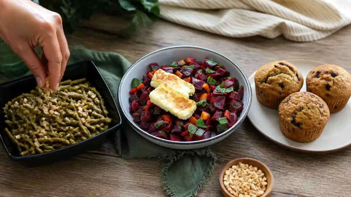Menu vegetariano, 1 ottobre: un viaggio di sapori tra fagiolini croccanti, insalata colorata e muffin golosi
