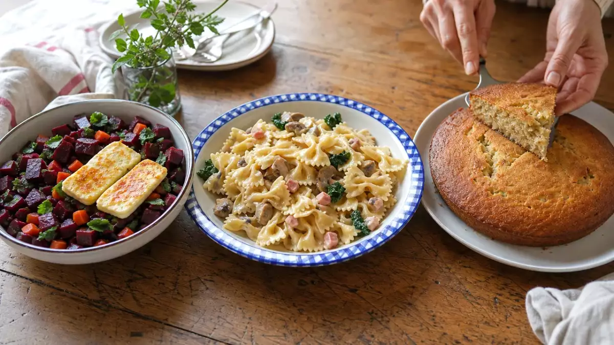 Menu dal 8 ottobre: insalata di barbabietole, farfalle ai funghi e torta di banane facile