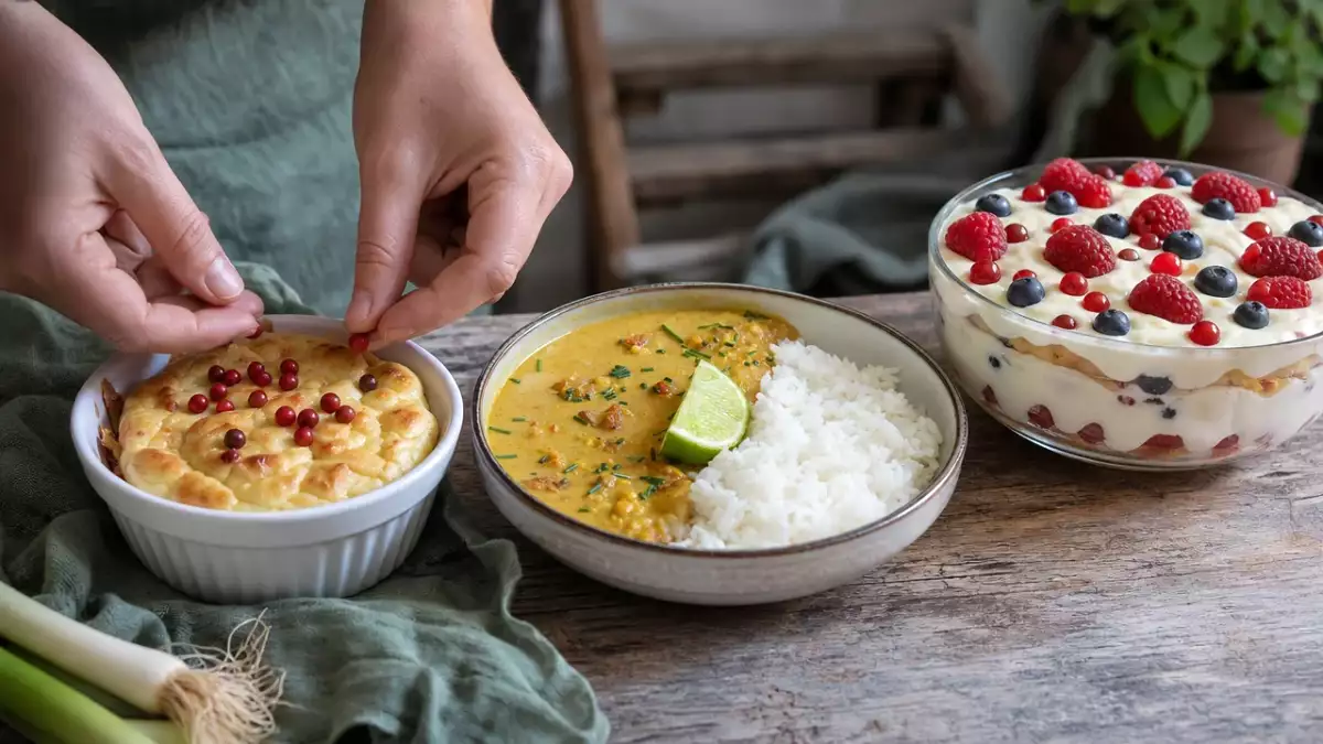 Menu del giorno, 11 ottobre: Flan di porri, curry di lenticchie rosse e tiramisù ai frutti di bosco