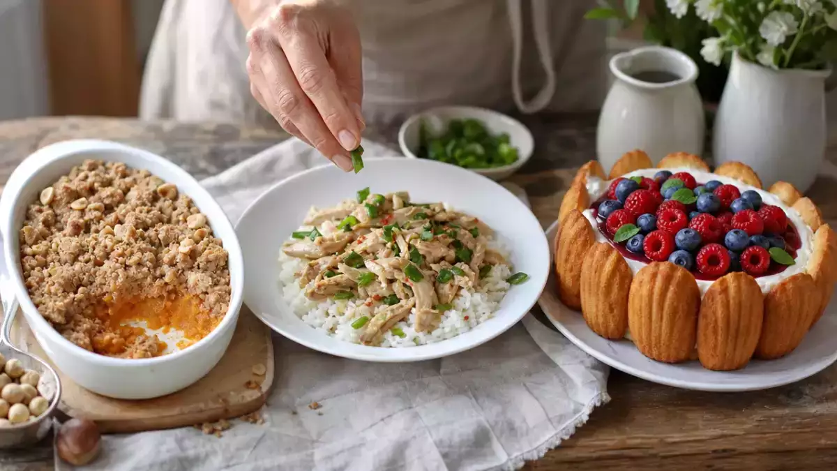 Menu del giorno, 13 ottobre: crumble di zucca alle nocciole, pollo cinese al vapore e charlotte ai frutti rossi