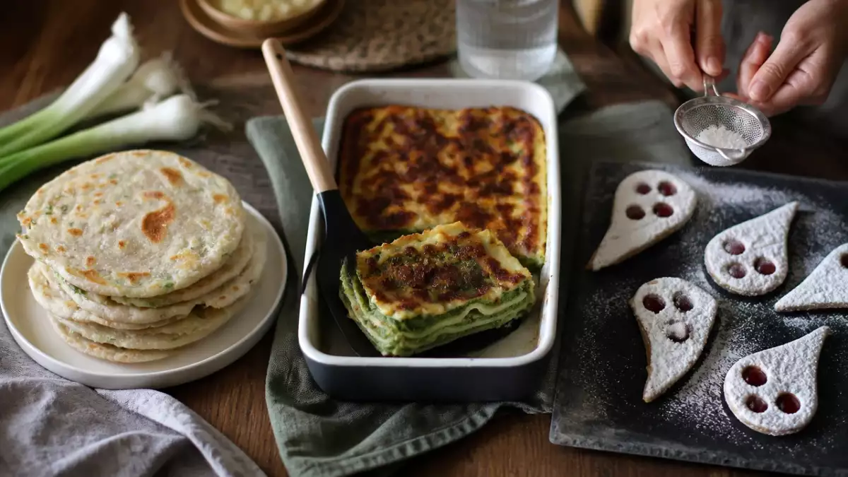 Menu vegetariano, 26 ottobre: cipollotti dorati, lasagne cremose e biscotti fantasma