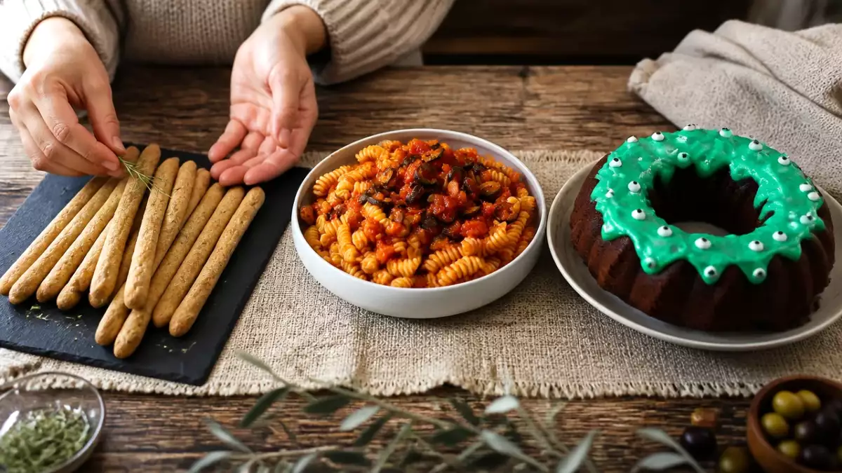 Menu vegetariano, 27 ottobre: grissini al rosmarino, pasta alle olive e bundt cake mostruosa