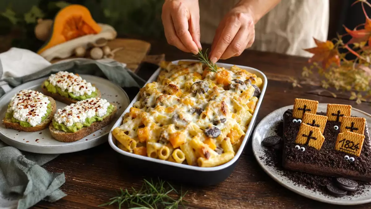Menu del giorno, 28 ottobre 2026: bruschette cremose, pasta autunnale e brownie di Halloween
