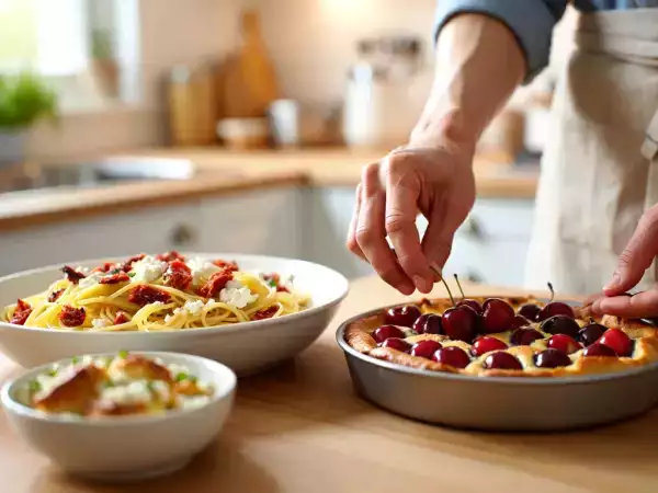 Menu vegetariano, 27 maggio: muffin salati con zucchine, pasta al pesto di pomodori secchi e clafoutis alle ciliegie