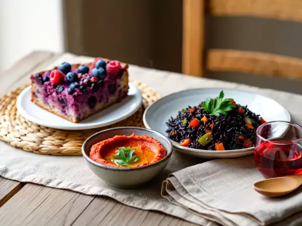 Menu vegetariano, 7 giugno: un viaggio tra hummus di peperoni, riso venere e plumcake ai frutti di bosco