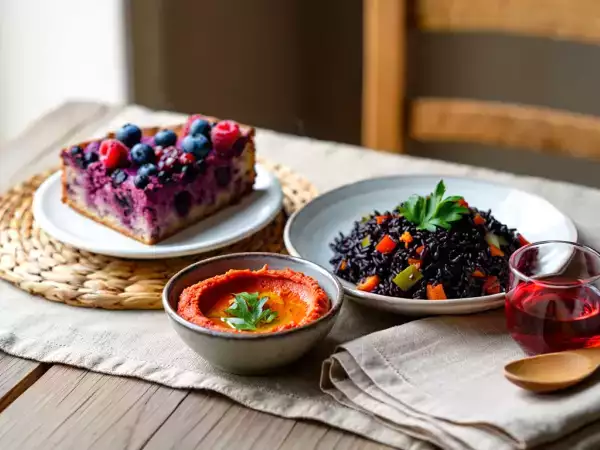 Menu vegetariano, 7 giugno: un viaggio tra hummus di peperoni, riso venere e plumcake ai frutti di bosco