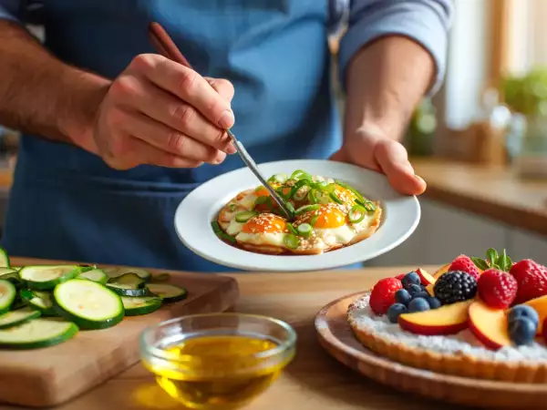 Menu vegetariano, 22 giugno: freschezza estiva con zucchine marinate, uova coreane e crostata di frutta