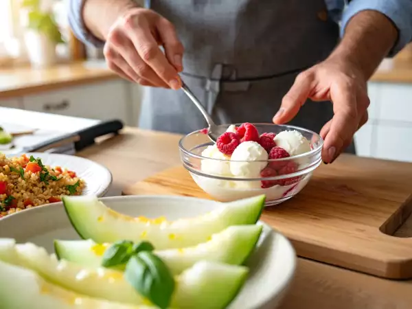 Menu vegetariano, 2 luglio: freschezza estiva con carpaccio di anguria, tabulé e gelato ai lamponi