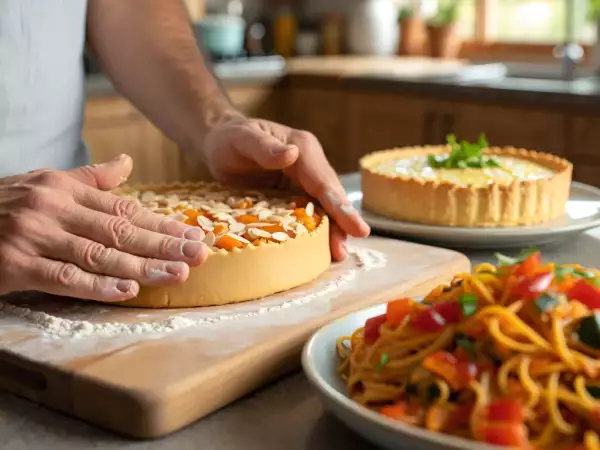 Menu vegetariano, 5 luglio: torta di formaggio, spaghettoni e crostata di albicocche