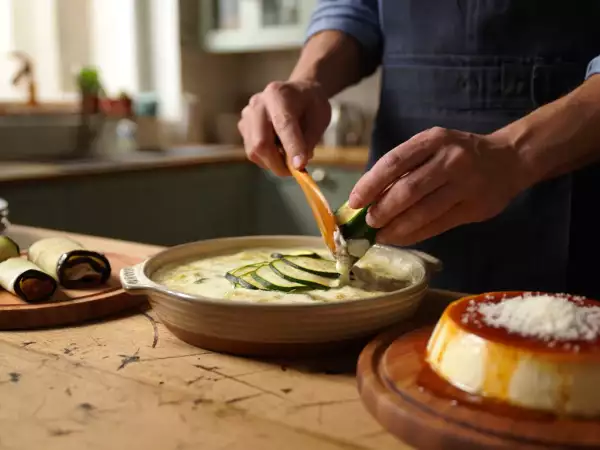 Menu del giorno, 18 luglio: involtini di melanzane, gratin di zucchine e torta flan alla vaniglia
