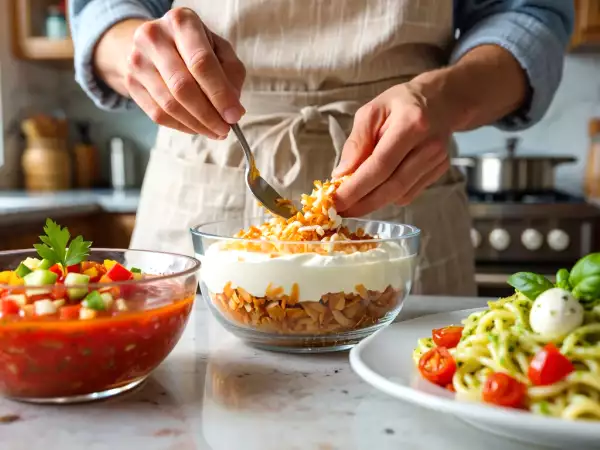 Menu del giorno, 25 luglio: gazpacho fresco, pasta fredda con pesto di rucola e torta al cocco