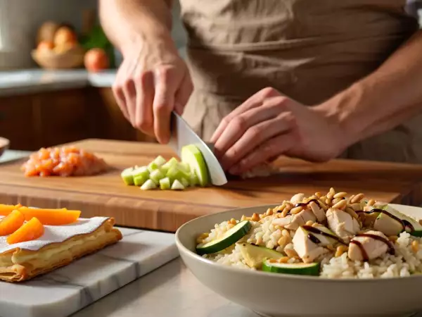 Menu del giorno, 4 agosto: tartare di salmone, insalata di riso e torta sfogliata con albicocche