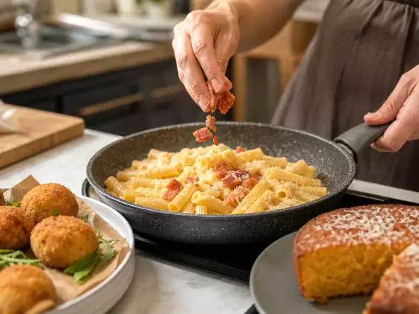 Menu del giorno, 10 settembre: crocchette di patate e tonno, pasta cremosa con pancetta e torta di zucca e cocco