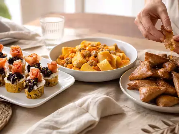 Menu del giorno, 29 settembre: crostini con radicchio, pasta con zucca e briouats alle mandorle