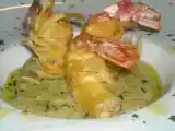 Ricetta Code di gambero croccanti su crema di cavolo romano