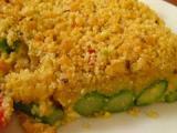 Ricetta Crumble di asparagi, peperoni e uova con farina di kamut e farro.