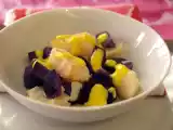 Ricetta Insalata calda di baccalà, patate viola e salsa zenzero e zafferano