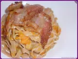 Ricetta Tagliatelle di castagne con zucca, porri e pancetta croccante