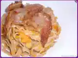 Ricetta Tagliatelle di castagne con zucca, porri e pancetta croccante