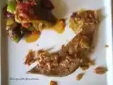Ricetta Fegato al latte di cocco e cipolle con peperoni verdi al pomodoro