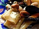 Ricetta Paccheri con le cozze fagioli e pesto di basilico fresco