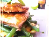 Ricetta Scaloppine di salmone in salsa worcester con verdure novelle al lime e zenzero