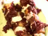 Ricetta Spiedini vegetariani brasati al vino rosso su purè alla menta