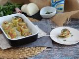 Ricetta Involtini di zucchine al forno con prosciutto cotto e scamorza