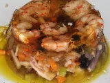 Ricetta Aspic di gamberi argentini e insalata di calamari.
