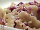 Ricetta Quello che mangiano i miei figli : mafaldine con cavolo viola e polvere d'arancia