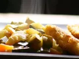 Ricetta Filetti di persico in crosta di farina gialla con zucchine e carote allo zafferano