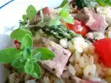 Ricetta Risotto al pomodoro, tonno fresco e punte di asparagi