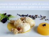 Ricetta Seppie ripiene ai datteri e latte di cocco, crema di mais e passito, gelatina di ananas