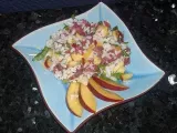 Ricetta Insalata di riso con carpaccio di manzo e pesche - rice's salad with carpaccio and peaches