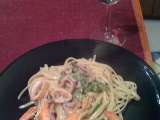 Ricetta Bavette asparagi gamberi e calamari