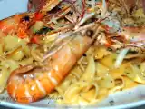 Ricetta Carbonara di scampi, per salutare gli amici.