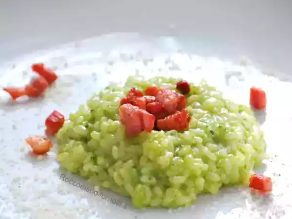 Ricetta Risotto con crema di piselli e pancetta